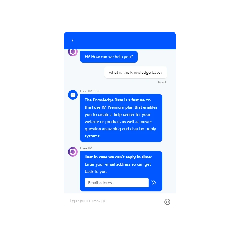 Screenshot of chatbot answering a question
